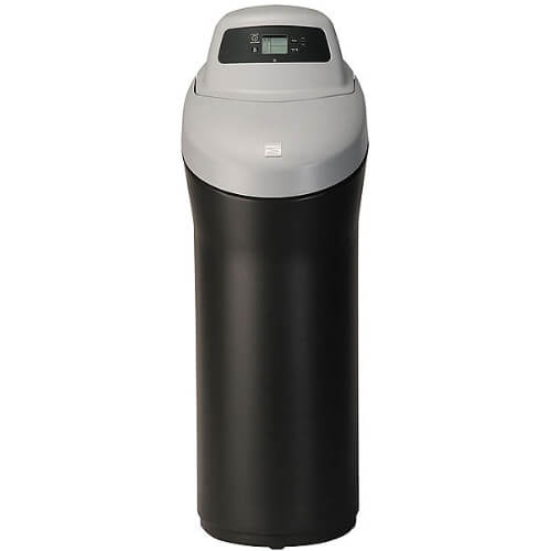 Front view of Kenmore 420 Softener with black base and grey top